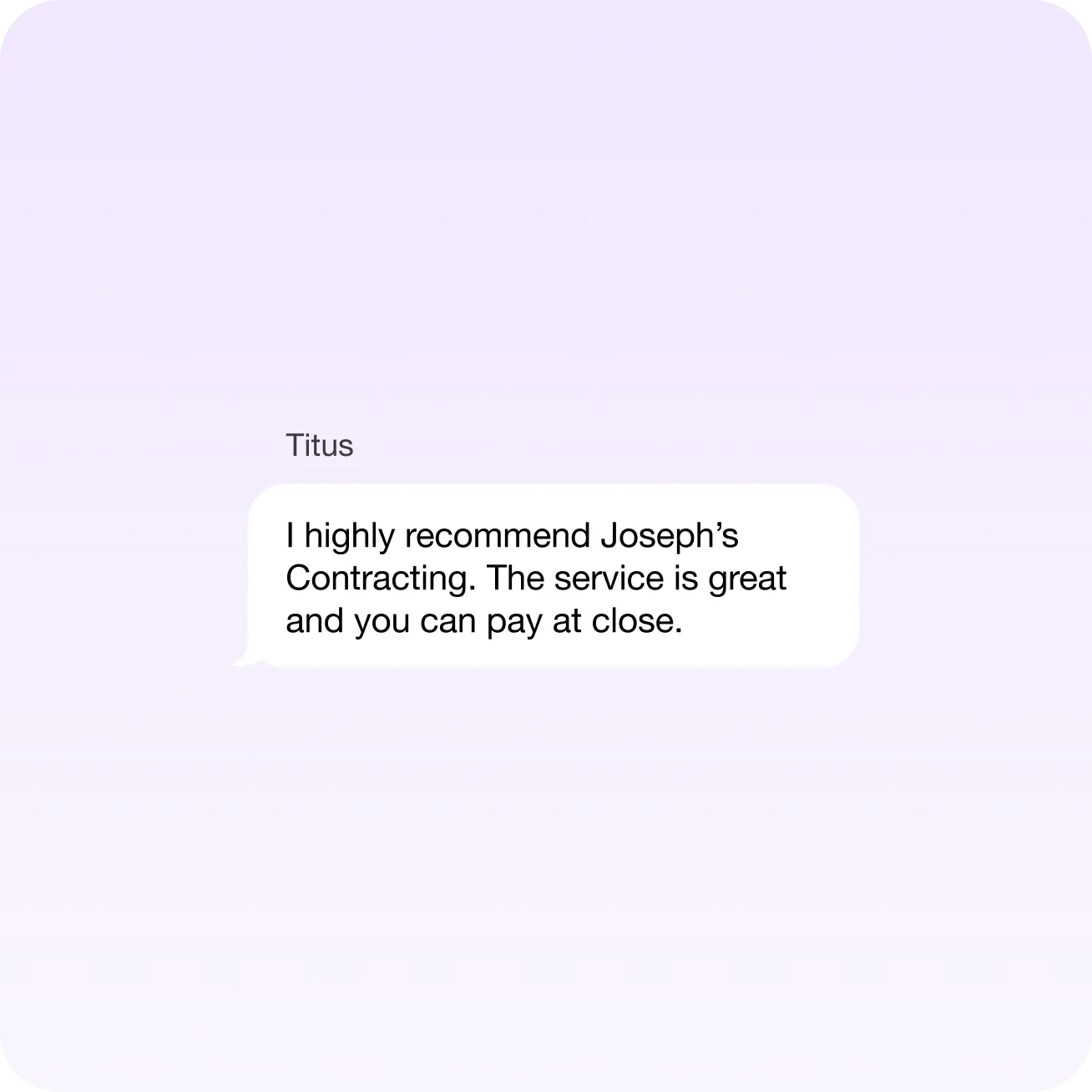 SMS message of a recommendation