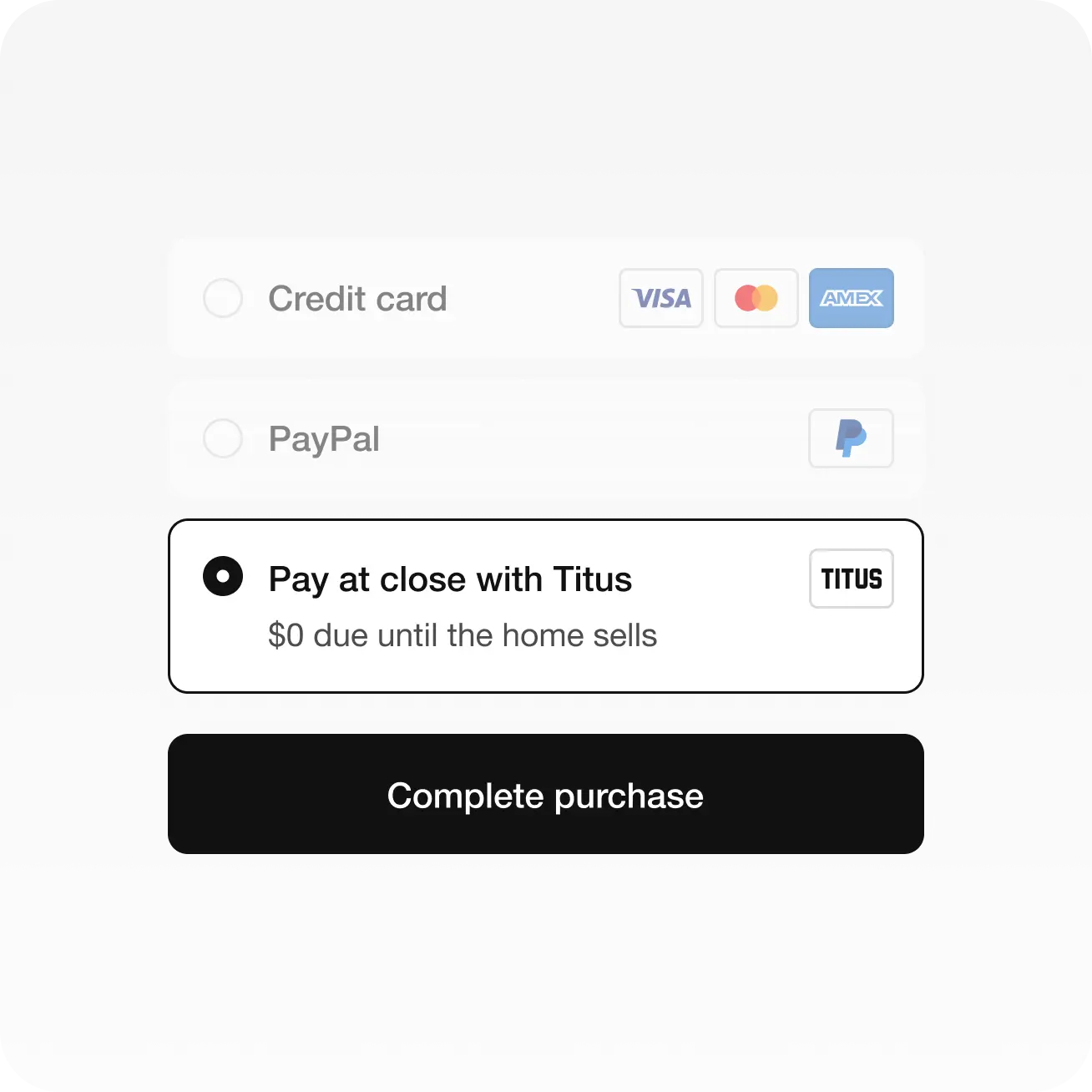 Payment options displaying with Titus as an option